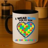 I Wear Blue For My Son Autism Awareness Heart Puzzle  Coffee Mug thumb 4