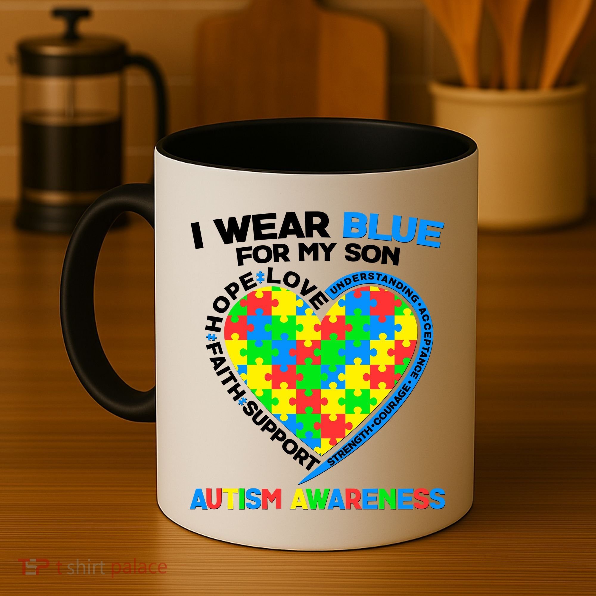 I Wear Blue For My Son Autism Awareness Heart Puzzle  Coffee Mug