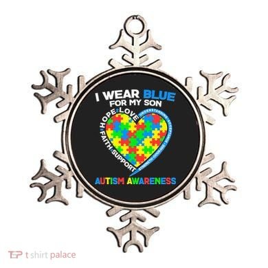 I Wear Blue For My Son Autism Awareness Heart Puzzle  Ornament
