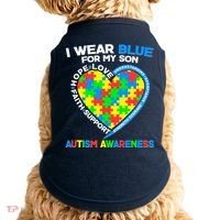 I Wear Blue For My Son Autism Awareness Heart Puzzle  Doggie Tank thumb 0