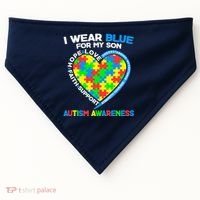 I Wear Blue For My Son Autism Awareness Heart Puzzle  USA-Made Doggie Bandana thumb 0