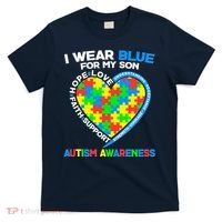 I Wear Blue For My Son Autism Awareness Heart Puzzle  T-Shirt thumb 0