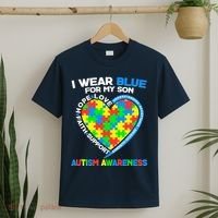 I Wear Blue For My Son Autism Awareness Heart Puzzle  T-Shirt thumb 2