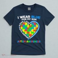 I Wear Blue For My Son Autism Awareness Heart Puzzle  T-Shirt thumb 5