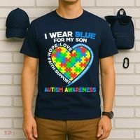 I Wear Blue For My Son Autism Awareness Heart Puzzle  T-Shirt thumb 6