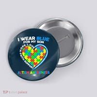 I Wear Blue For My Son Autism Awareness Heart Puzzle  Button thumb 0