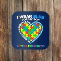 I Wear Blue For My Son Autism Awareness Heart Puzzle  Coaster thumb 0