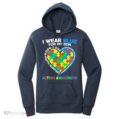 I Wear Blue For My Son Autism Awareness Heart Puzzle  Women's Hoodie