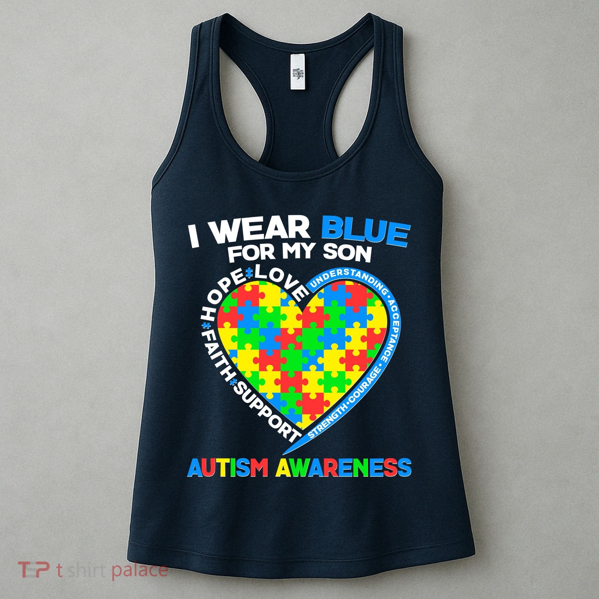 I Wear Blue For My Son Autism Awareness Heart Puzzle  Women's Tank Top