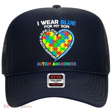 I Wear Blue For My Son Autism Awareness Heart Puzzle  Hat