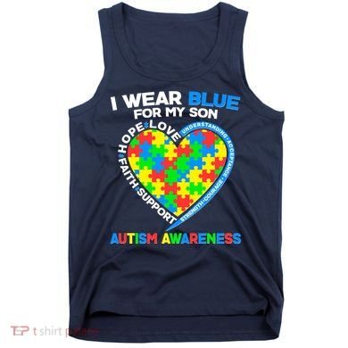 I Wear Blue For My Son Autism Awareness Heart Puzzle  Tank Top