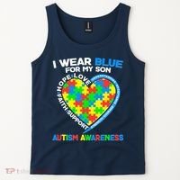 I Wear Blue For My Son Autism Awareness Heart Puzzle  Tank Top thumb 2