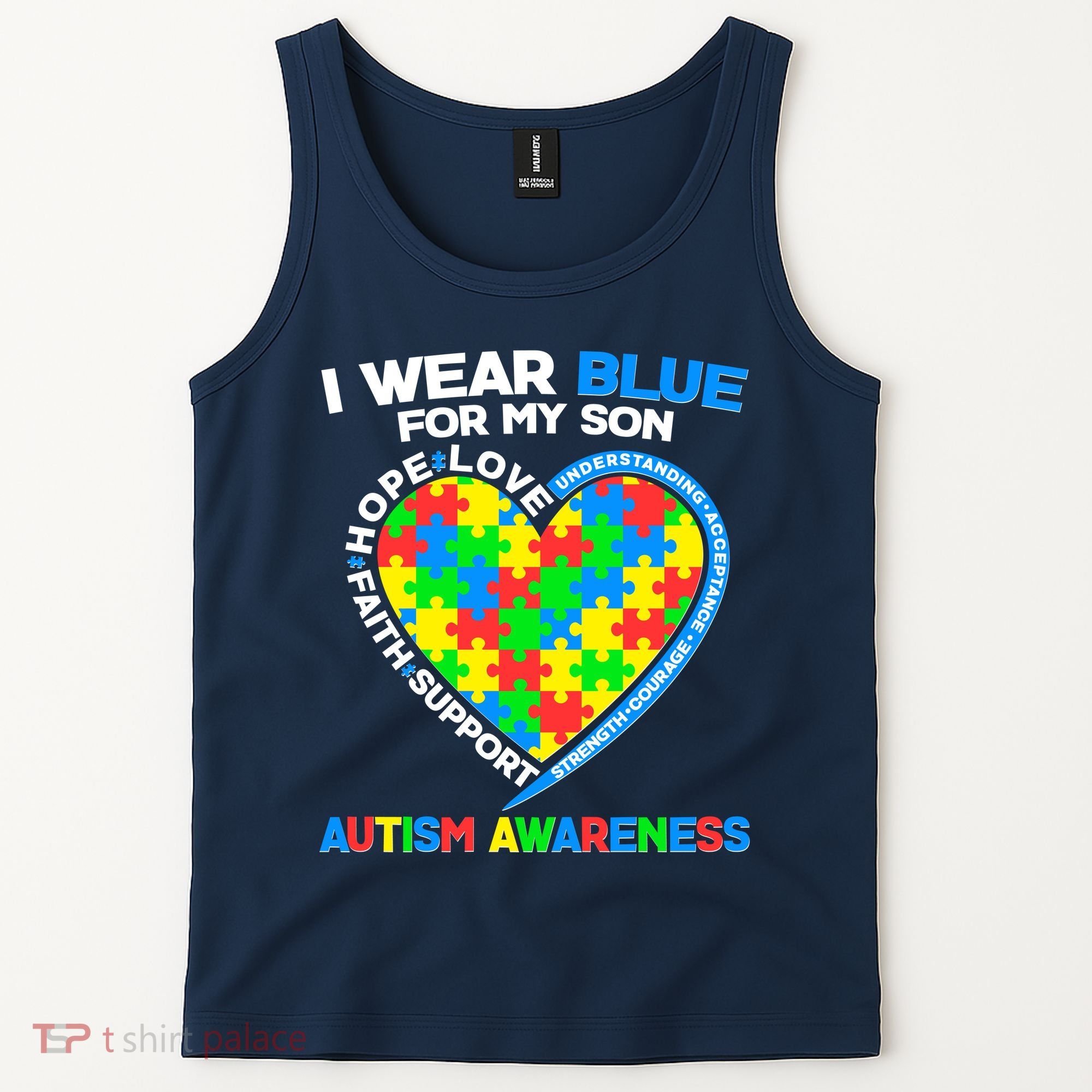 I Wear Blue For My Son Autism Awareness Heart Puzzle  Tank Top