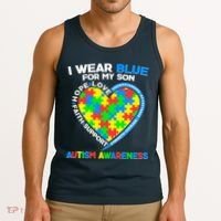 I Wear Blue For My Son Autism Awareness Heart Puzzle  Tank Top thumb 3