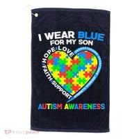 I Wear Blue For My Son Autism Awareness Heart Puzzle  Golf Towel thumb 0