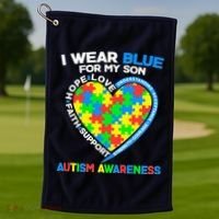 I Wear Blue For My Son Autism Awareness Heart Puzzle  Golf Towel thumb 1