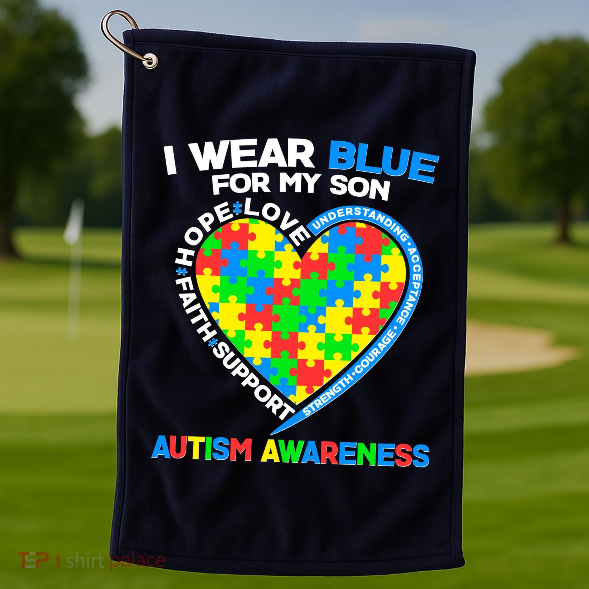 I Wear Blue For My Son Autism Awareness Heart Puzzle  Golf Towel