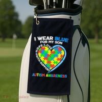 I Wear Blue For My Son Autism Awareness Heart Puzzle  Golf Towel thumb 2