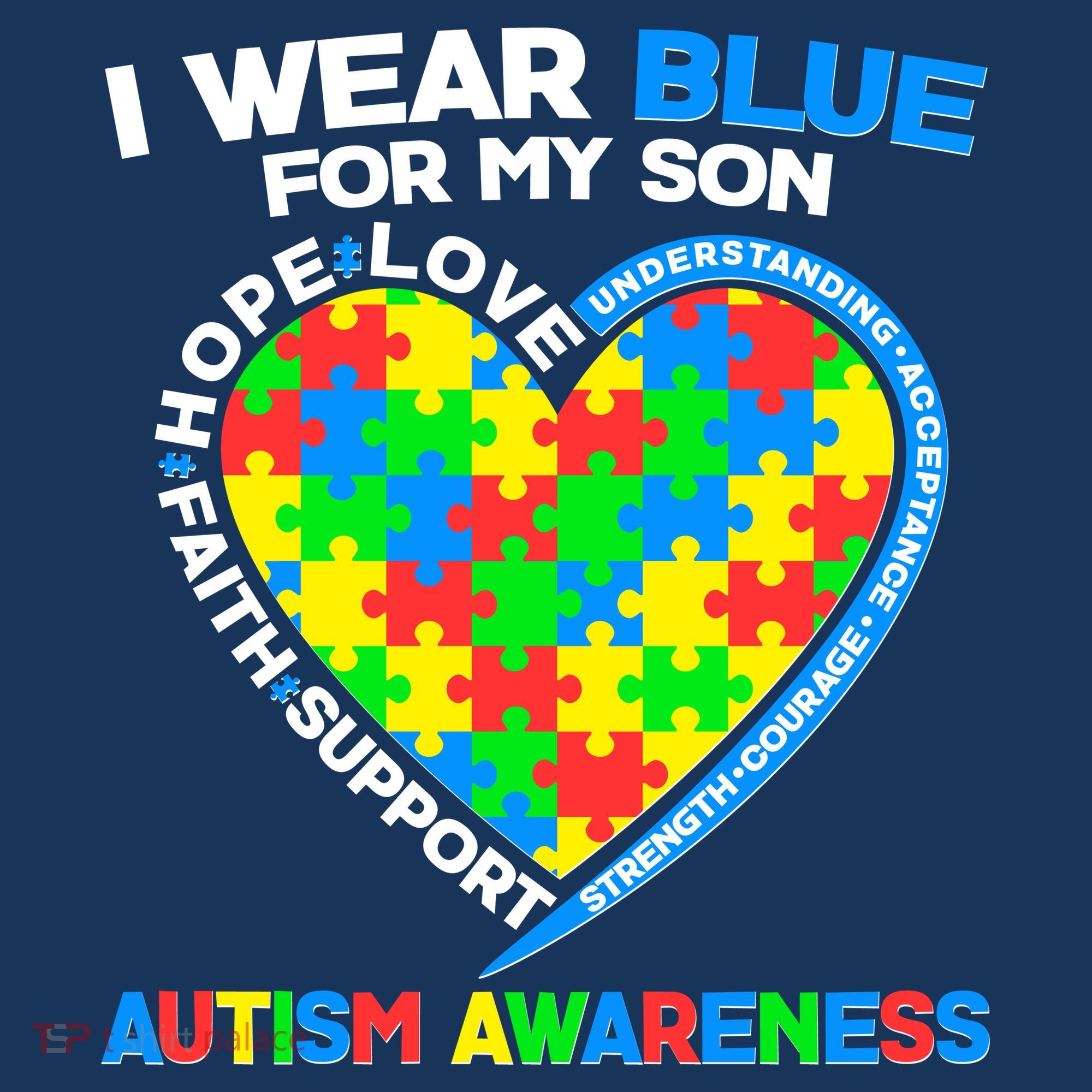 I Wear Blue For My Son Autism Awareness Heart Puzzle  Golf Towel