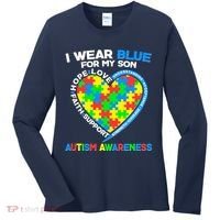 I Wear Blue For My Son Autism Awareness Heart Puzzle  Women's Long Sleeve Shirt thumb 0