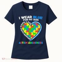 I Wear Blue For My Son Autism Awareness Heart Puzzle  Women's T-Shirt thumb 0