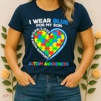 I Wear Blue For My Son Autism Awareness Heart Puzzle  Women's T-Shirt thumb 2
