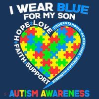 I Wear Blue For My Son Autism Awareness Heart Puzzle  Women's T-Shirt thumb 6