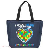 I Wear Blue For My Son Autism Awareness Heart Puzzle  Tote Bag thumb 0
