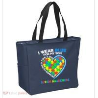 I Wear Blue For My Son Autism Awareness Heart Puzzle  Tote Bag thumb 2