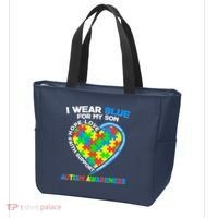 I Wear Blue For My Son Autism Awareness Heart Puzzle  Tote Bag thumb 3