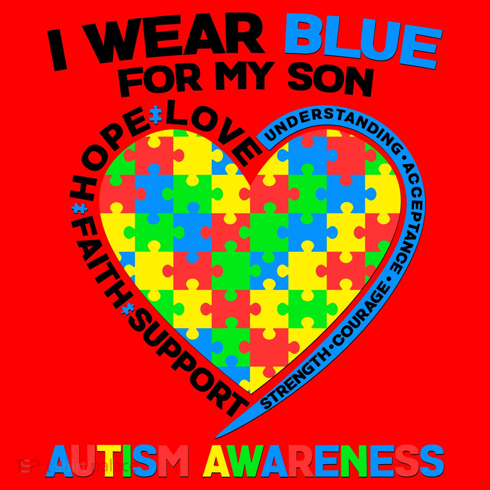 I Wear Blue For My Son Autism Awareness Heart Puzzle  Santa Hat