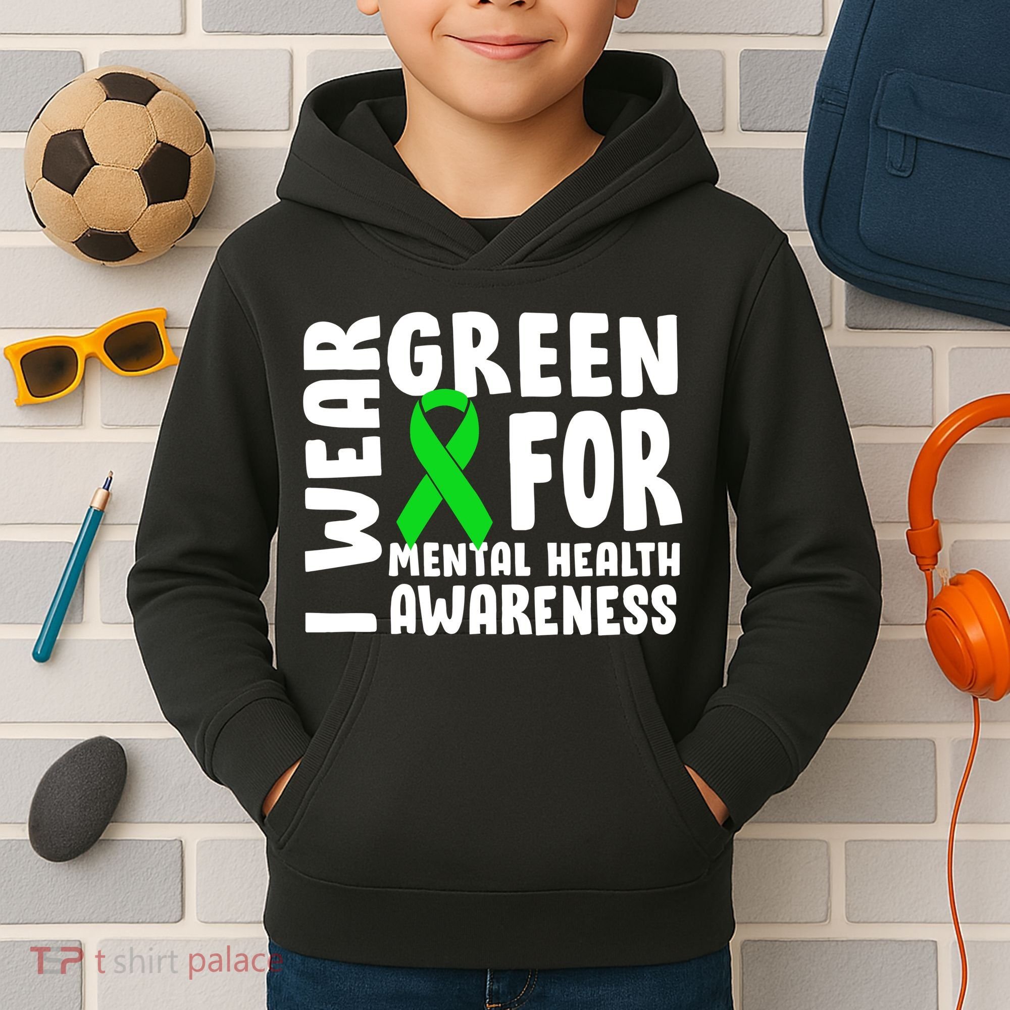 I Wear Green For Mental Health Awareness Kids Hoodie