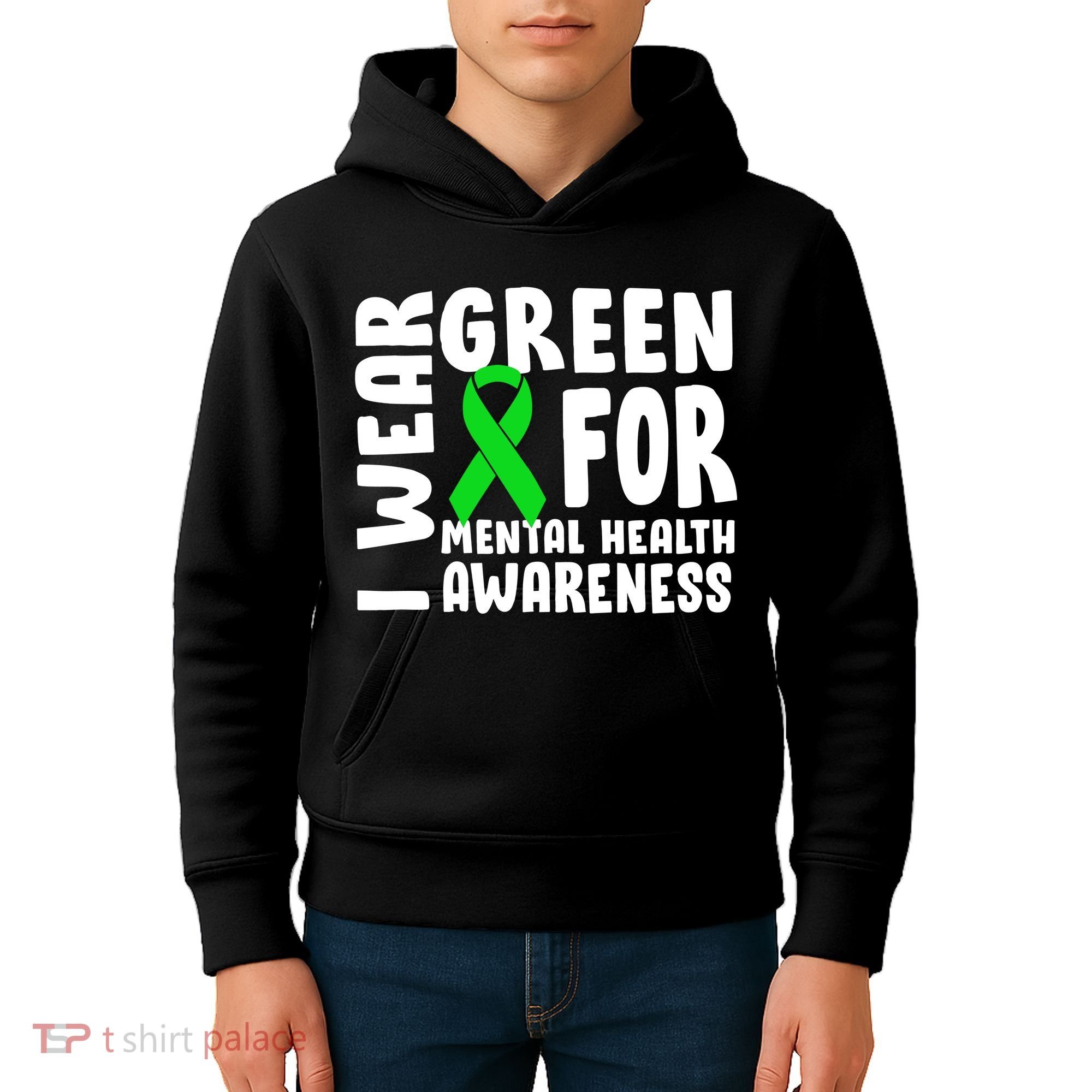 I Wear Green For Mental Health Awareness Kids Hoodie
