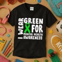 I Wear Green For Mental Health Awareness Kids T-Shirt thumb 3