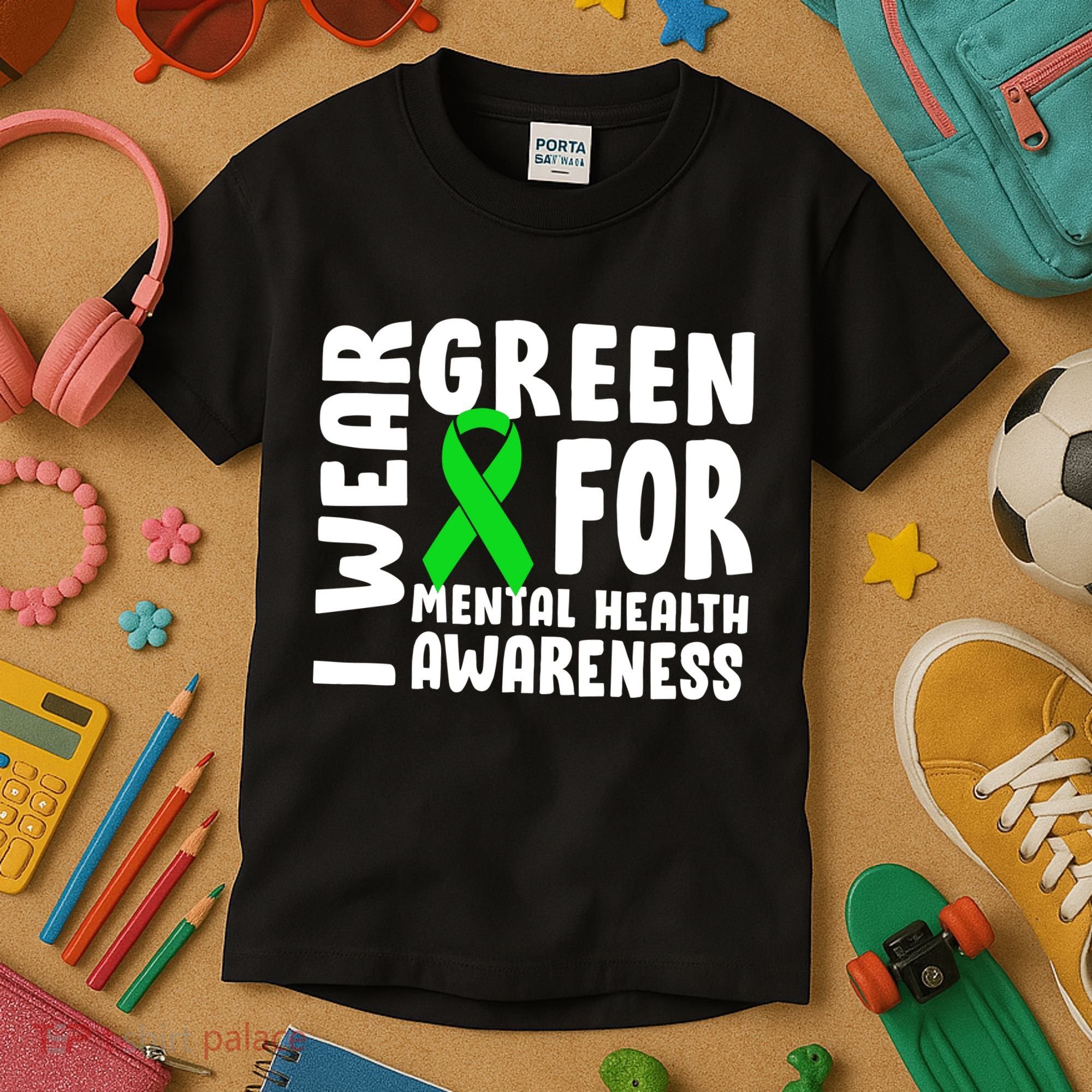 I Wear Green For Mental Health Awareness Kids T-Shirt