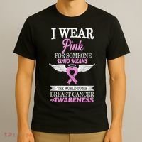 I Wear Pink Angel Breast Cancer Awareness T-Shirt thumb 3