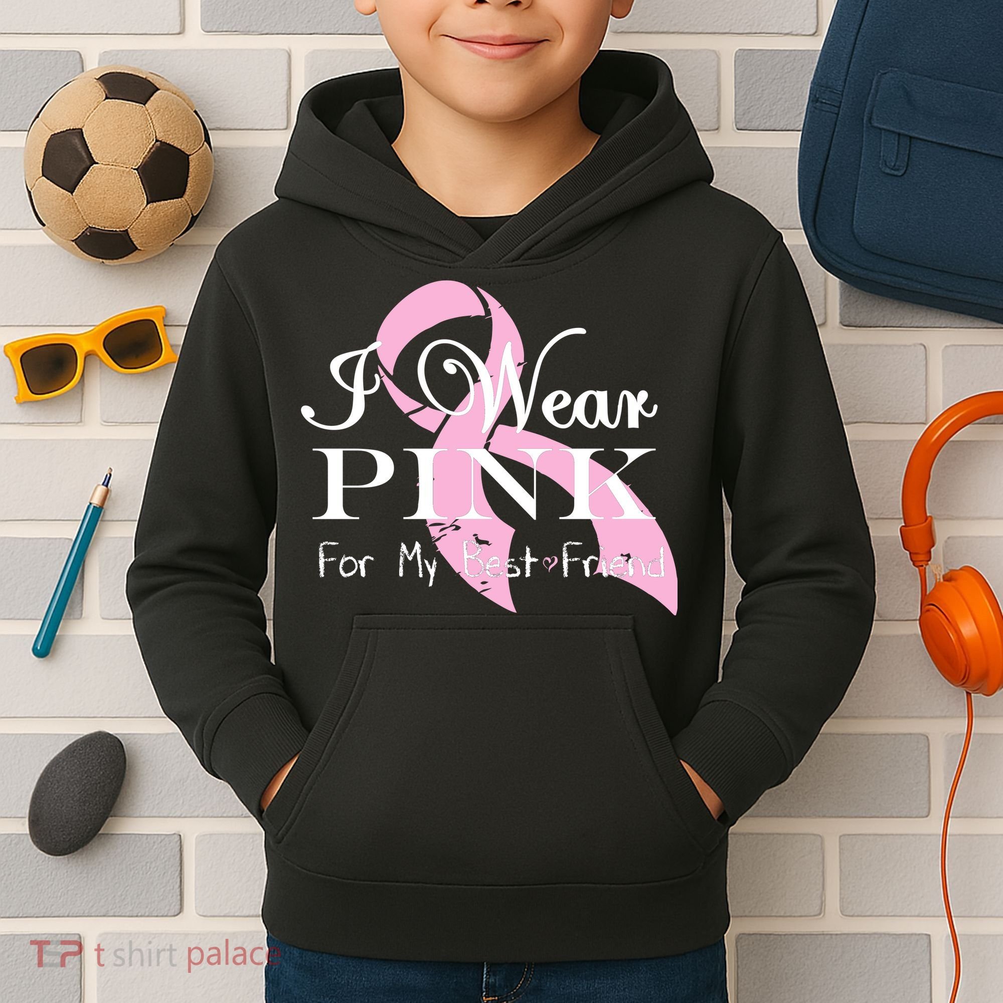 I Wear Pink For My Best Friend Kids Hoodie