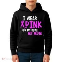 I Wear Pink For My Hero My Mom Kids Hoodie thumb 4