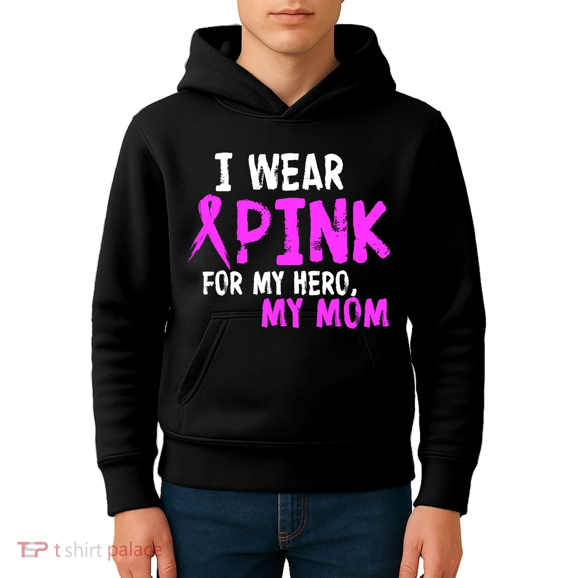 I Wear Pink For My Hero My Mom Kids Hoodie