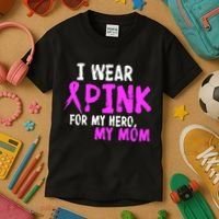 I Wear Pink For My Hero My Mom Kids T-Shirt thumb 3