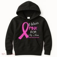 I Wear Pink For My Mom Breast Cancer Awareness Kids Hoodie thumb 0