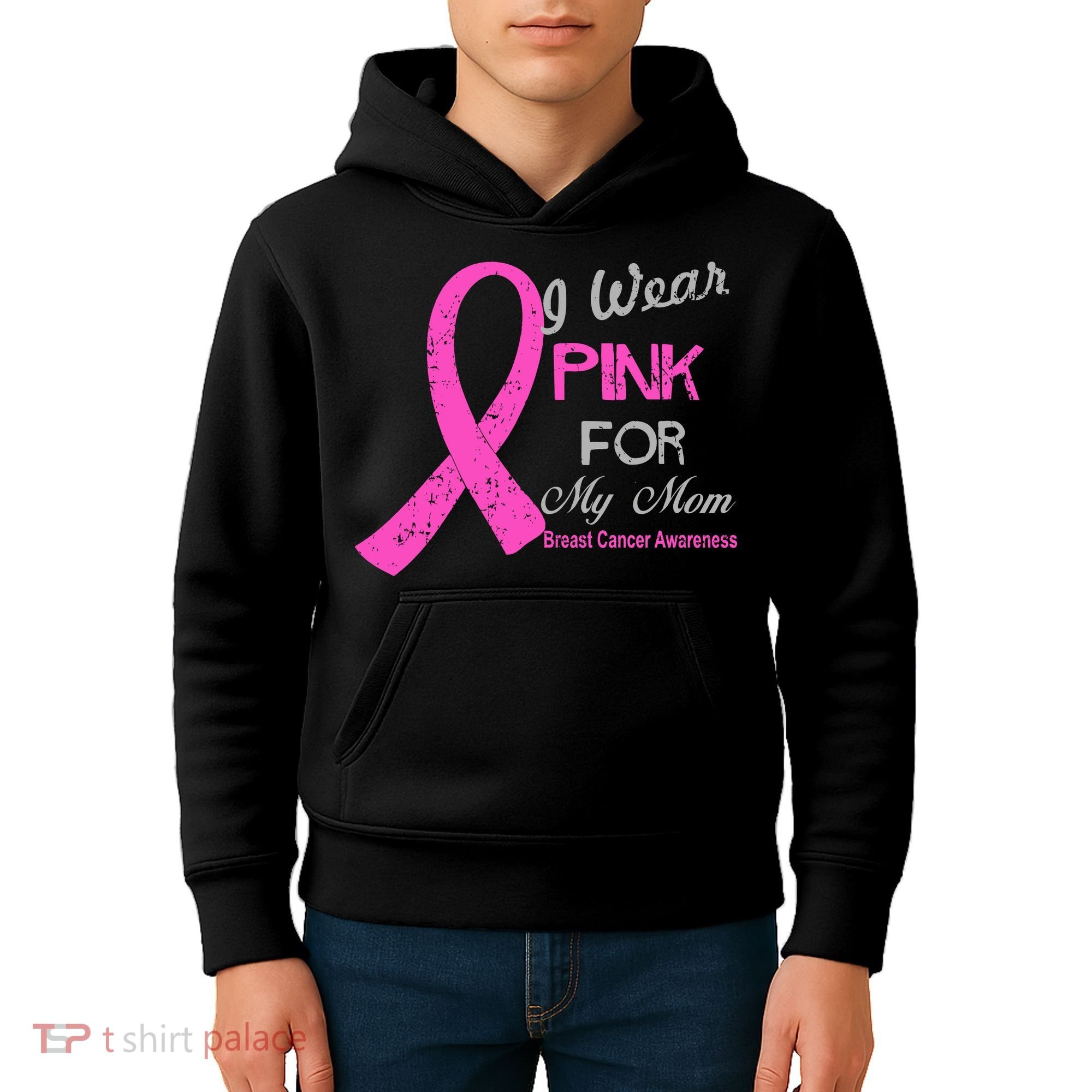 I Wear Pink For My Mom Breast Cancer Awareness Kids Hoodie