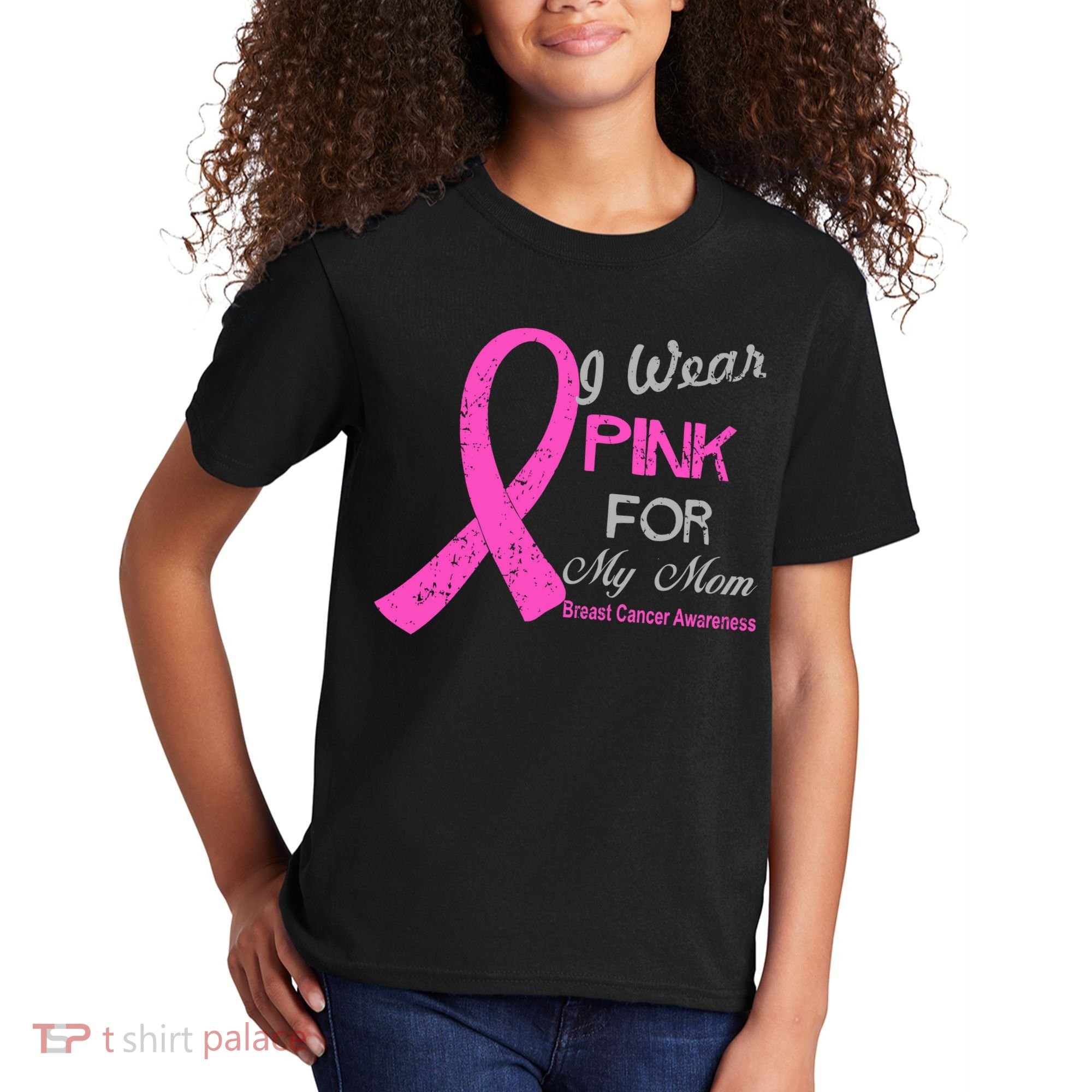 I Wear Pink For My Mom Breast Cancer Awareness Kids T-Shirt