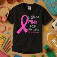 I Wear Pink For My Mom Breast Cancer Awareness Kids T-Shirt thumb 3