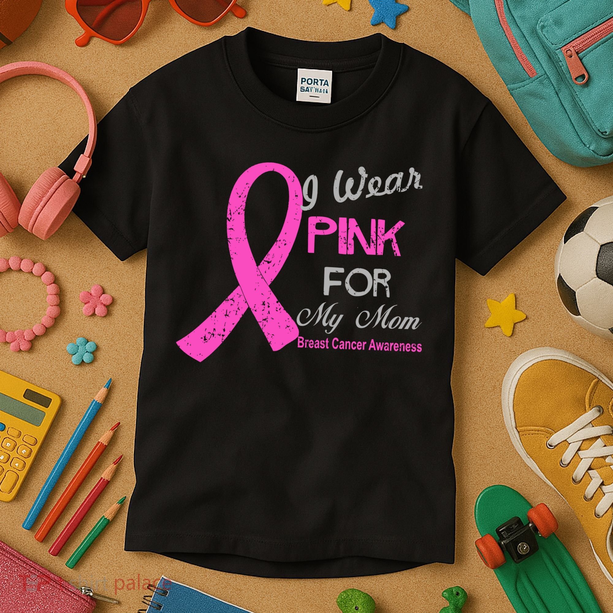 I Wear Pink For My Mom Breast Cancer Awareness Kids T-Shirt
