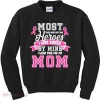 I Wear Pink For My Mom My Hero-Breast Cancer Awareness Kids Sweatshirt thumb 0