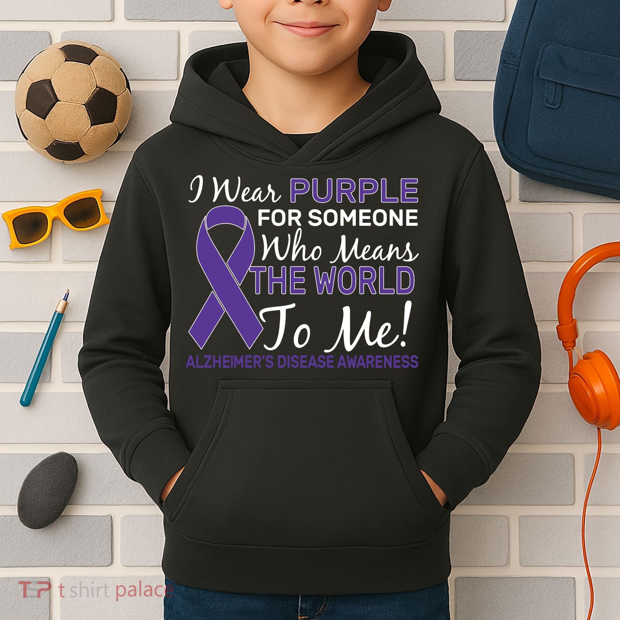 I Wear Purple Alzheimer's Disease Awareness Kids Hoodie