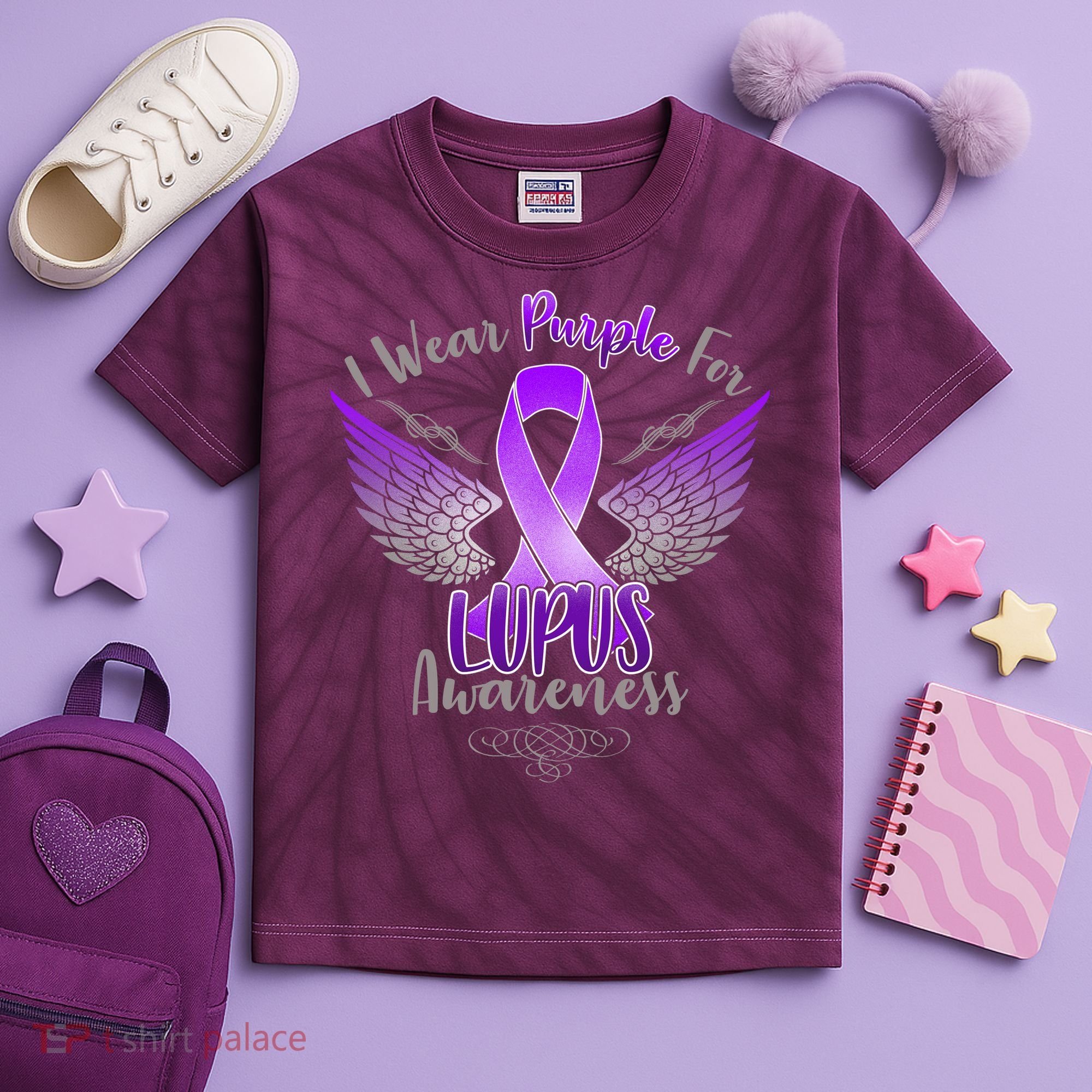 I Wear Purple For Lupus Awareness Kids Tie-Dye T-Shirt