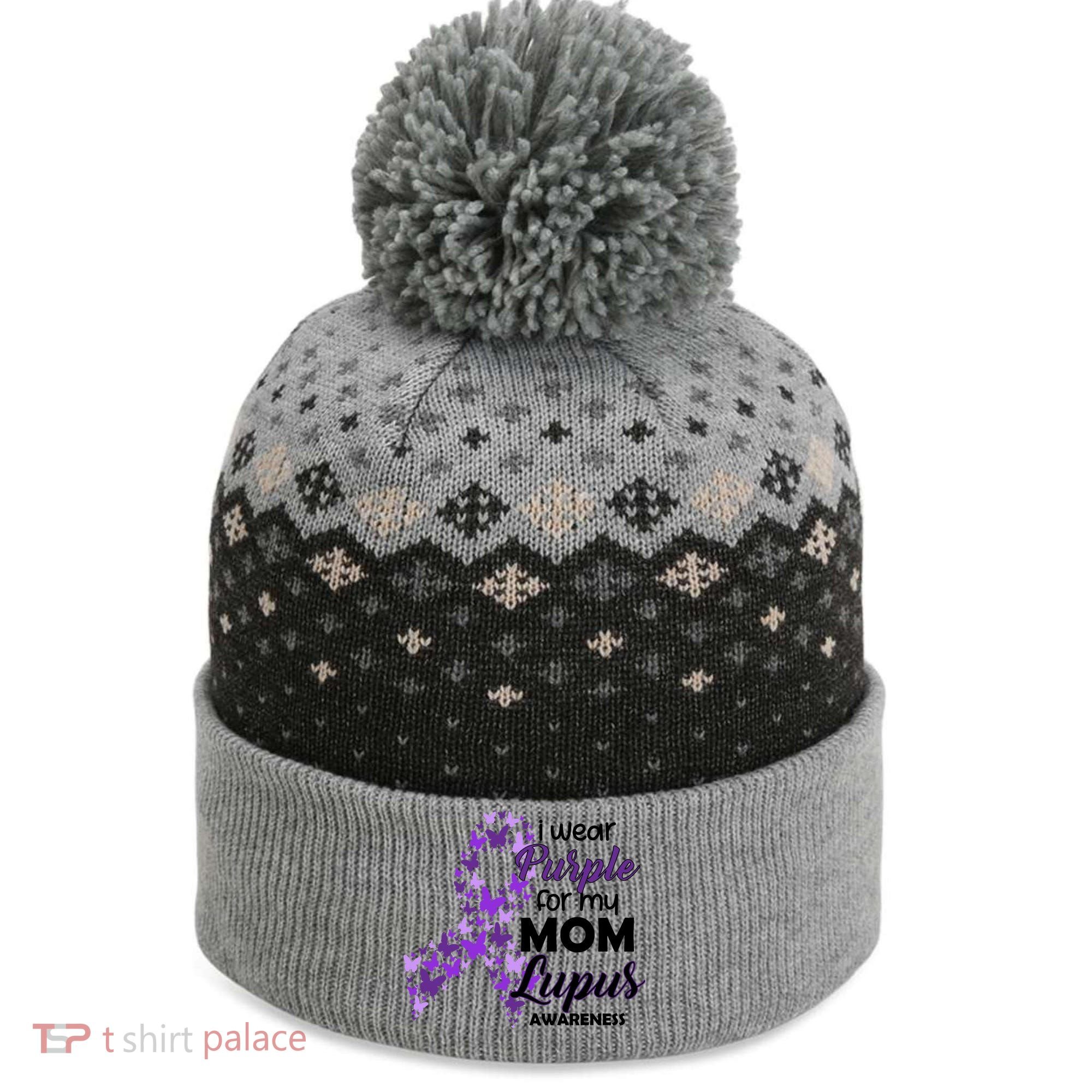 I Wear Purple For My Mom Lupus Awareness The Baniff Cuffed Pom Beanie