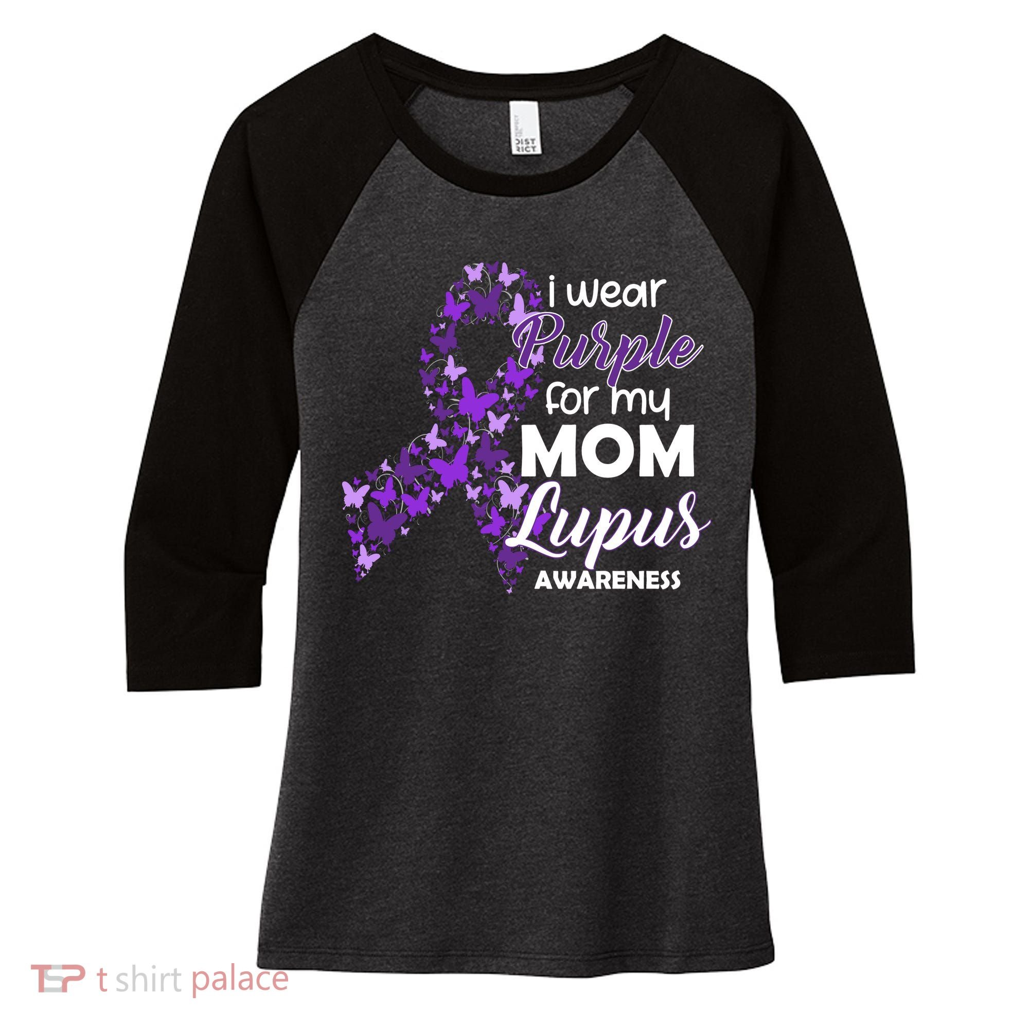 I Wear Purple For My Mom Lupus Awareness Women's Tri-Blend 3/4-Sleeve Raglan Shirt